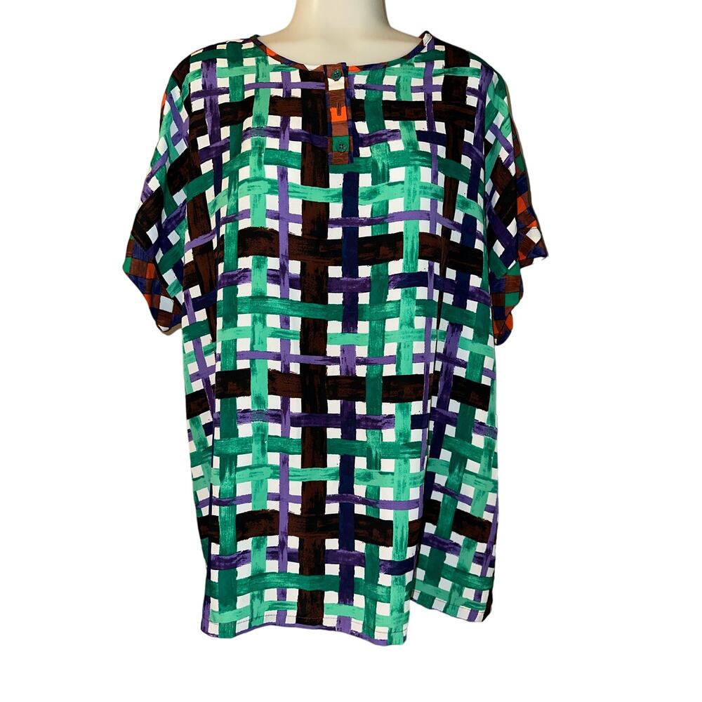 Duro Olowu for JCP Women’s Size XL Multi Print Short Sleeve Blouse Top Tunic